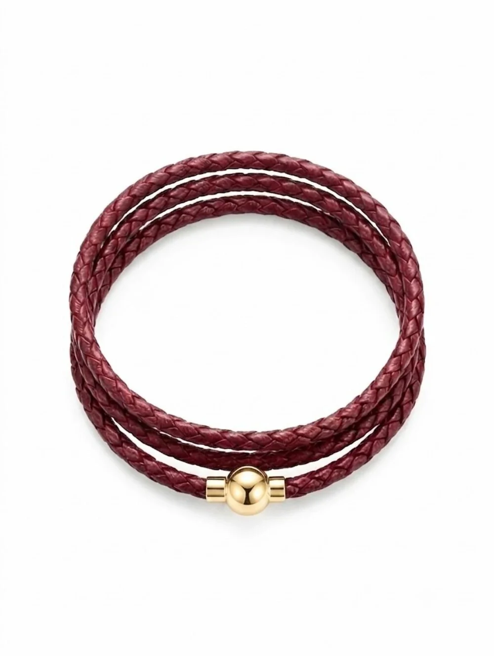 Linx Triple Wrap Burgundy Leather Braided Cord Bracelet Gold Magnetic Clasp